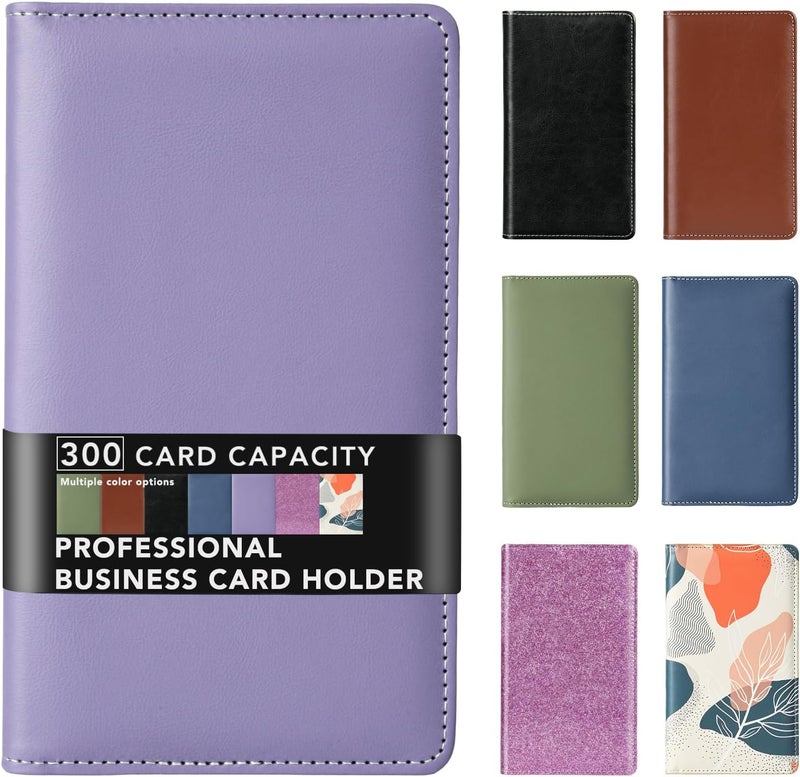 DMFLY Leather Professional Business Card Holder Organizer Book - 300 Card Capacity Premium PU Folder with Soft Cover, Name Card Credit Cards Binder for Men/Women, Charm Purple - Image 1